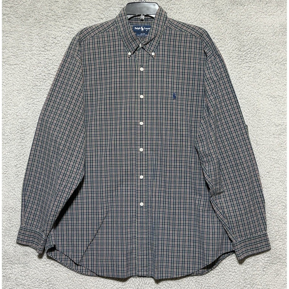Vintage Ralph Lauren Blake Shirt Mens XL Blue‎ Green Plaid Button Down Cotton
